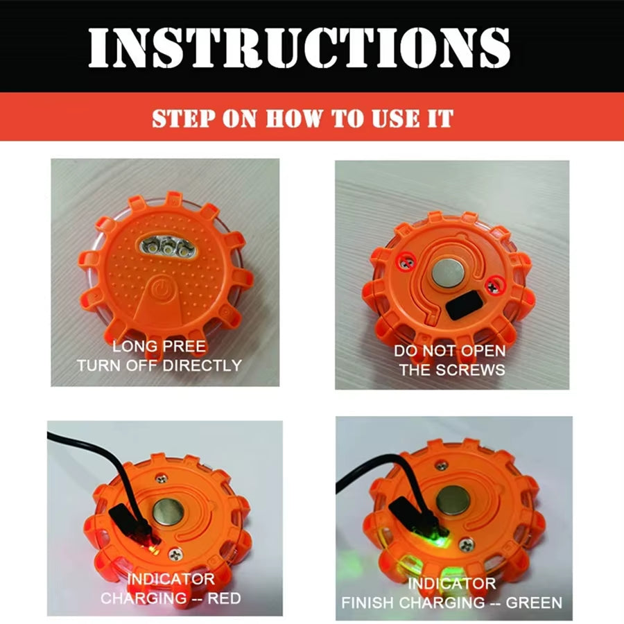 Stay Safe on the Road with Our USB Rechargeable LED Road Flares - Emergency Lights & Warning Beacons with Magnetic Base