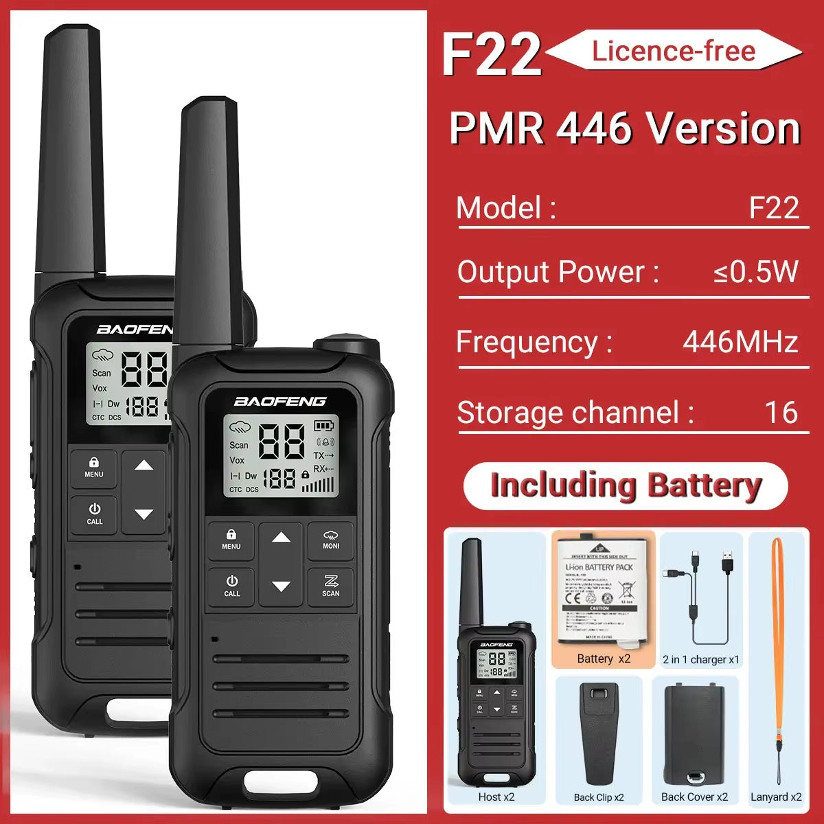 2PCS F22 PMR FRS Mini Walkie Talkie Waterproof Type-C Licence-Free NOAA Portable Two Way Ham Radio for Hunting