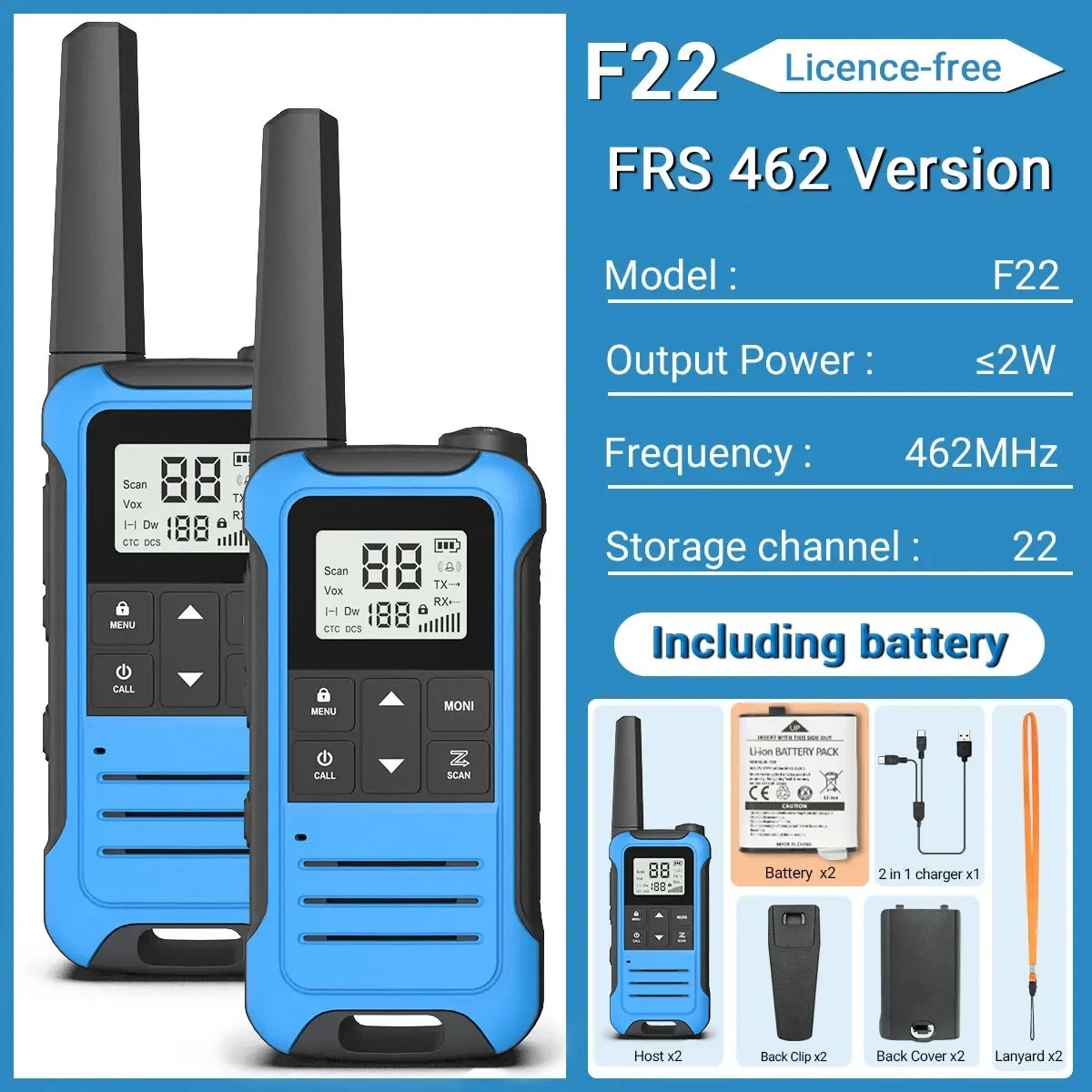 2PCS F22 PMR FRS Mini Walkie Talkie Waterproof Type-C Licence-Free NOAA Portable Two Way Ham Radio for Hunting