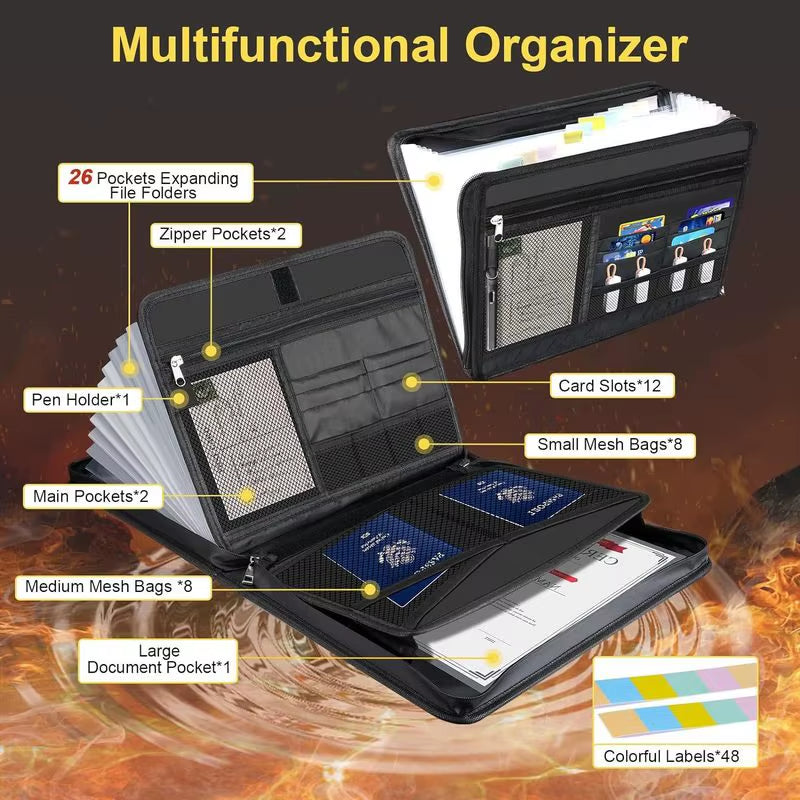 Ultimate Fireproof & Waterproof A4 Expanding File Folder with Zipper Closure - Your Essential Accordion Organizer for Documents