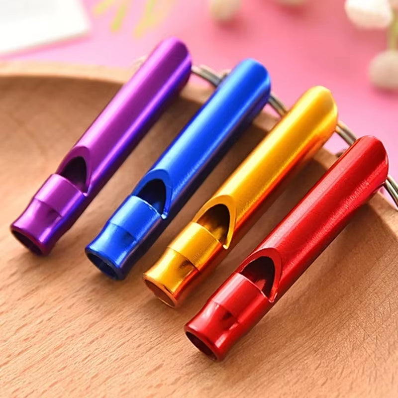 4-Piece Aluminum Alloy Whistle Keychain Set - Essential for Outdoor Survival and Sports Safety