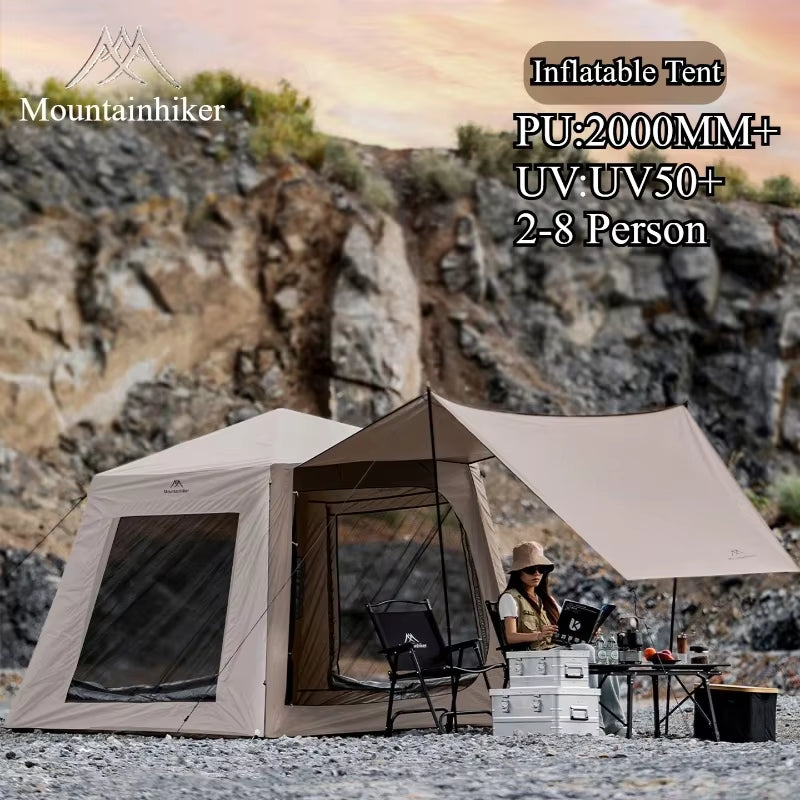 Experience the Great Outdoors with the MOUNTAINHIKER Quick Setup Inflatable Camping Tent - Spacious, Rainproof, and UV Protected for Family Adventures!