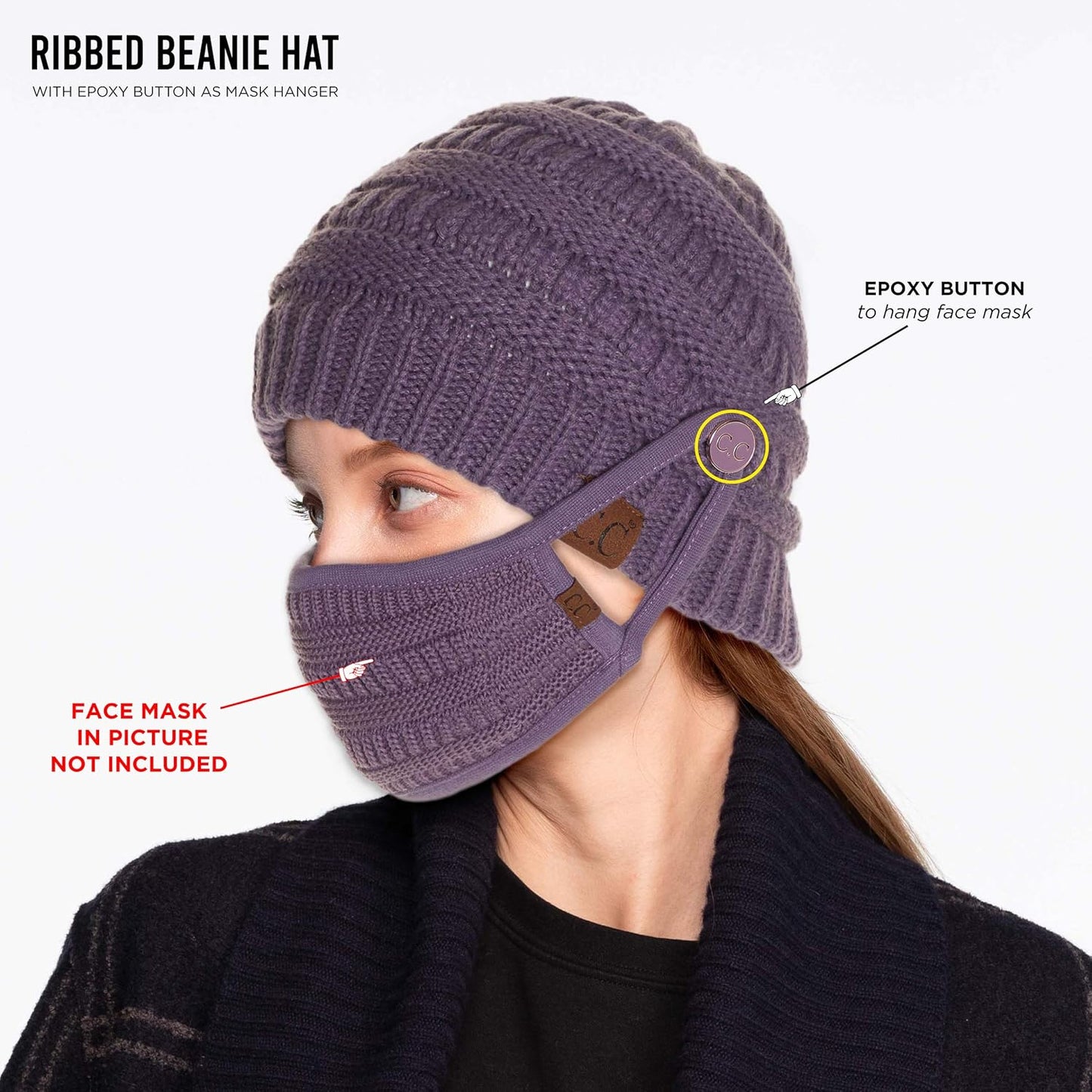 Stay Cozy and Stylish with Our Exclusives Cable Knit Beanie - Thick, Soft & Warm Chunky Ribbed Design Featuring an Epoxy Button for Face Mask (A Button Beige)
