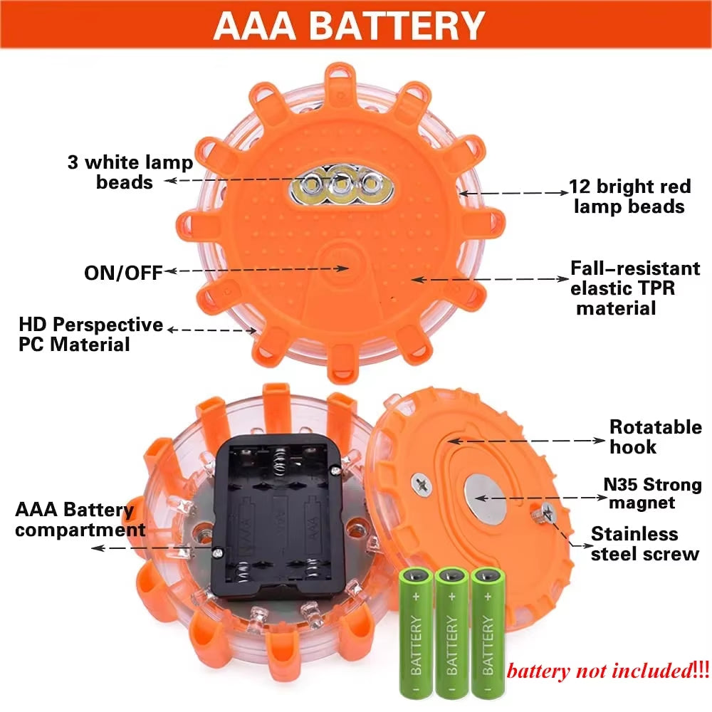 15LED Emergency Roadside Safety Flares Light Road Magnetic Strobe Warning Light Flashlights Rescue Light Orange Car Beacon Lamps