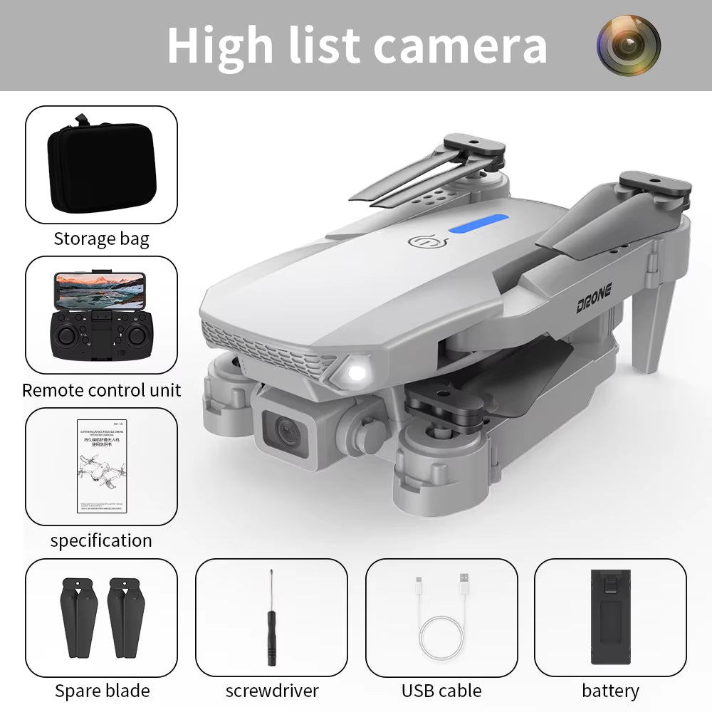 Experience Stunning Aerial Views with the White Gray E88E99 Mini Drone - Dual Camera, 8K HD Video, and Intelligent Control
