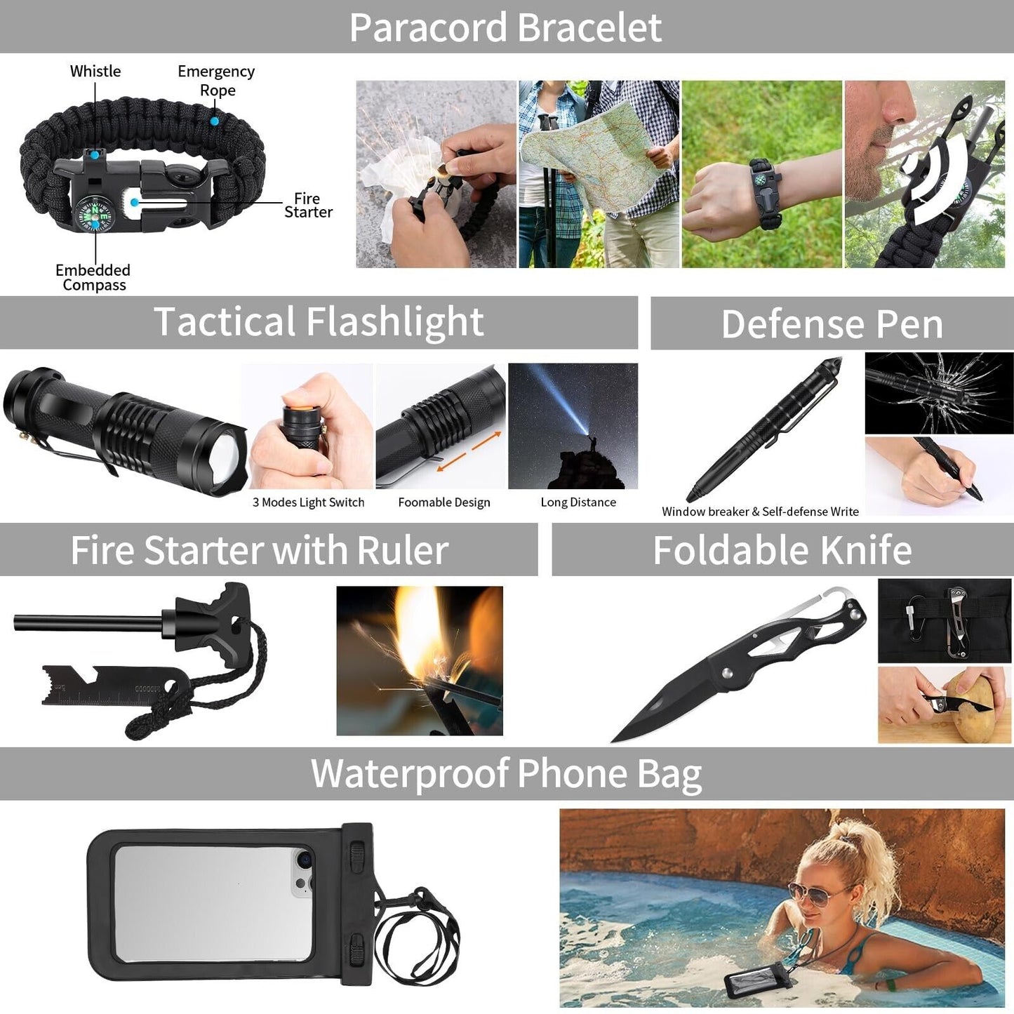 Ultimate 142-Piece Survival Kit with Molle Pouch - Essential Gear for Camping and Outdoor Adventures!