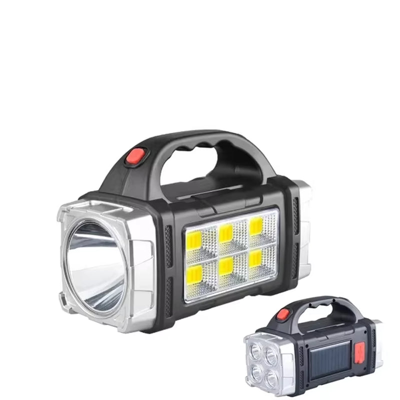 Powerful USB Rechargeable Solar LED Flashlight with COB Work Light & Emergency Mobile Charging - Perfect for Camping Adventures