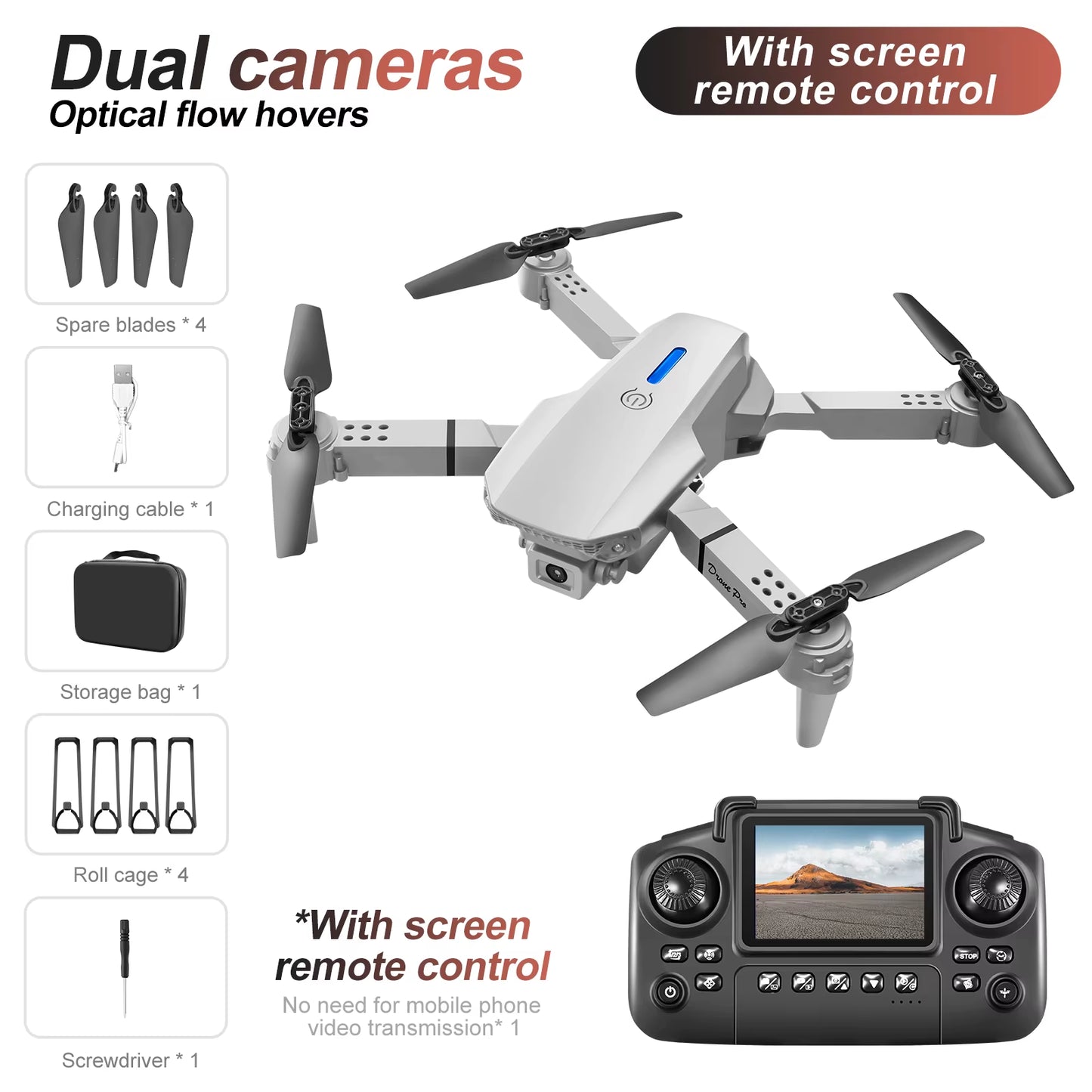 Experience Stunning Aerial Views with the White Gray E88E99 Mini Drone - Dual Camera, 8K HD Video, and Intelligent Control