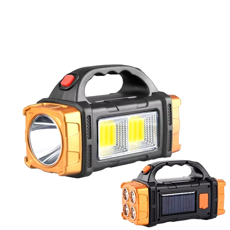 Powerful USB Rechargeable Solar LED Flashlight with COB Work Light & Emergency Mobile Charging - Perfect for Camping Adventures