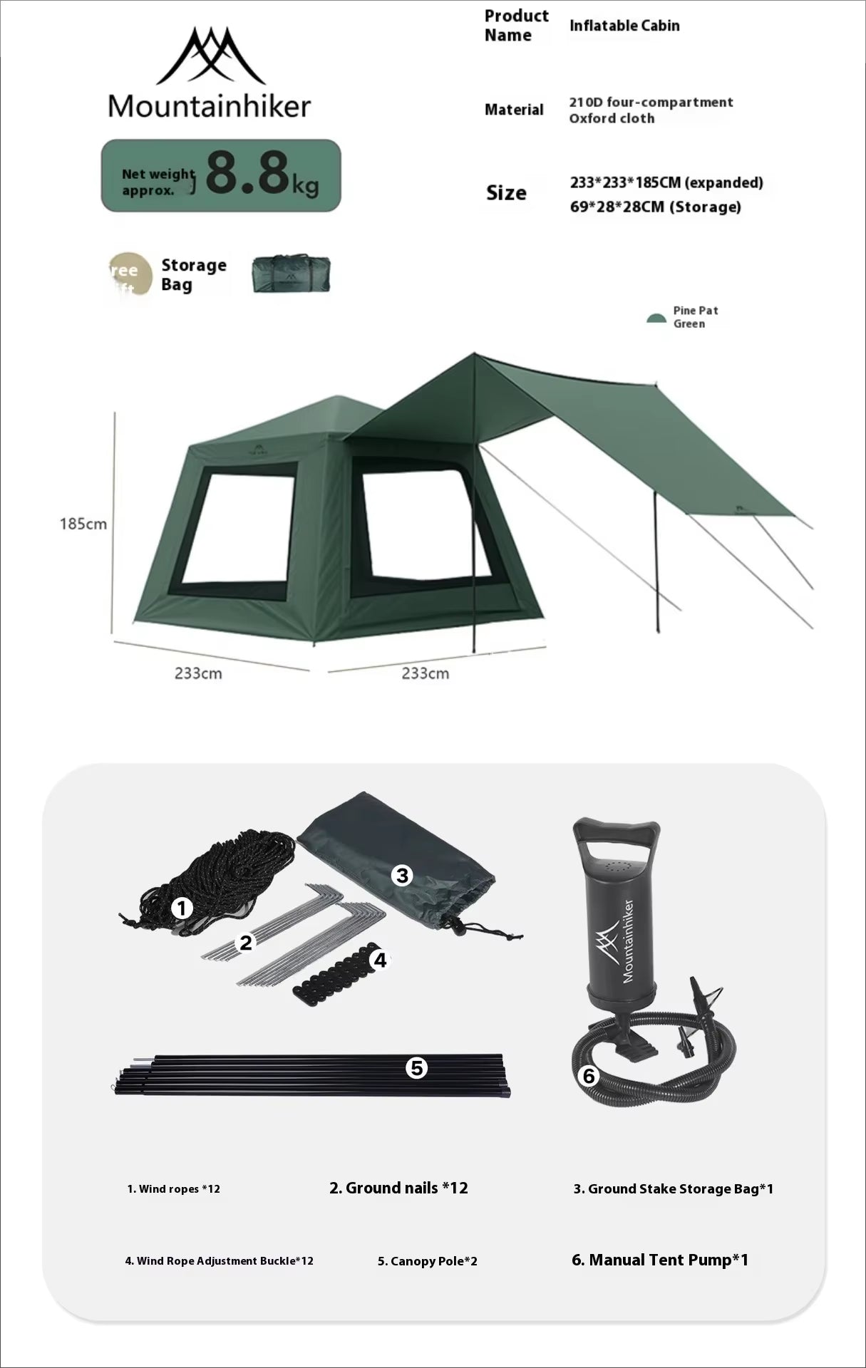 Experience the Great Outdoors with the MOUNTAINHIKER Quick Setup Inflatable Camping Tent - Spacious, Rainproof, and UV Protected for Family Adventures!