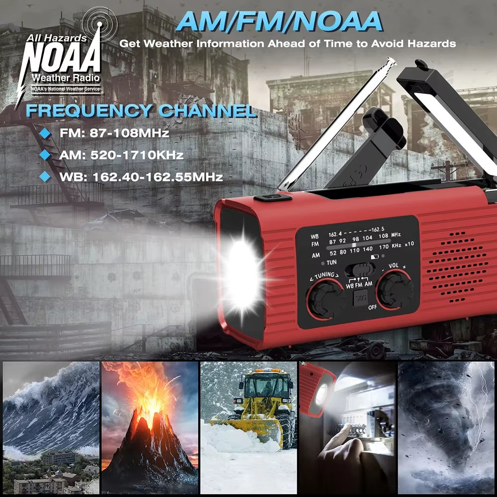 Ultimate SOS Alarm Emergency Hand Crank Radio - AM/FM NOAA, Solar & USB Rechargeable, 4000mAh Power Bank with LED Flashlight