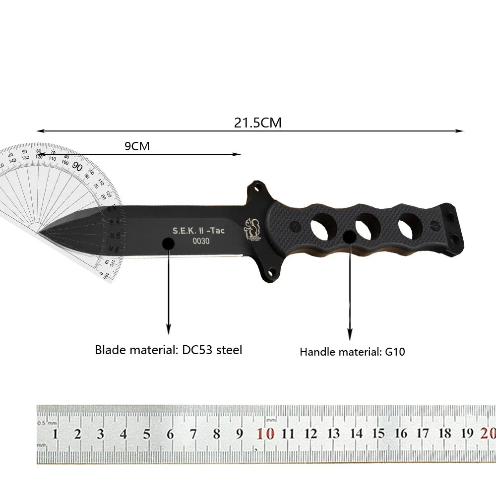 Eickhorn Solingen S.E.K. II TAC Fixed Knife - Premium DC53 Steel, Durable G10 Handle, Includes K Sheath - Perfect for Outdoor Tactical Adventures