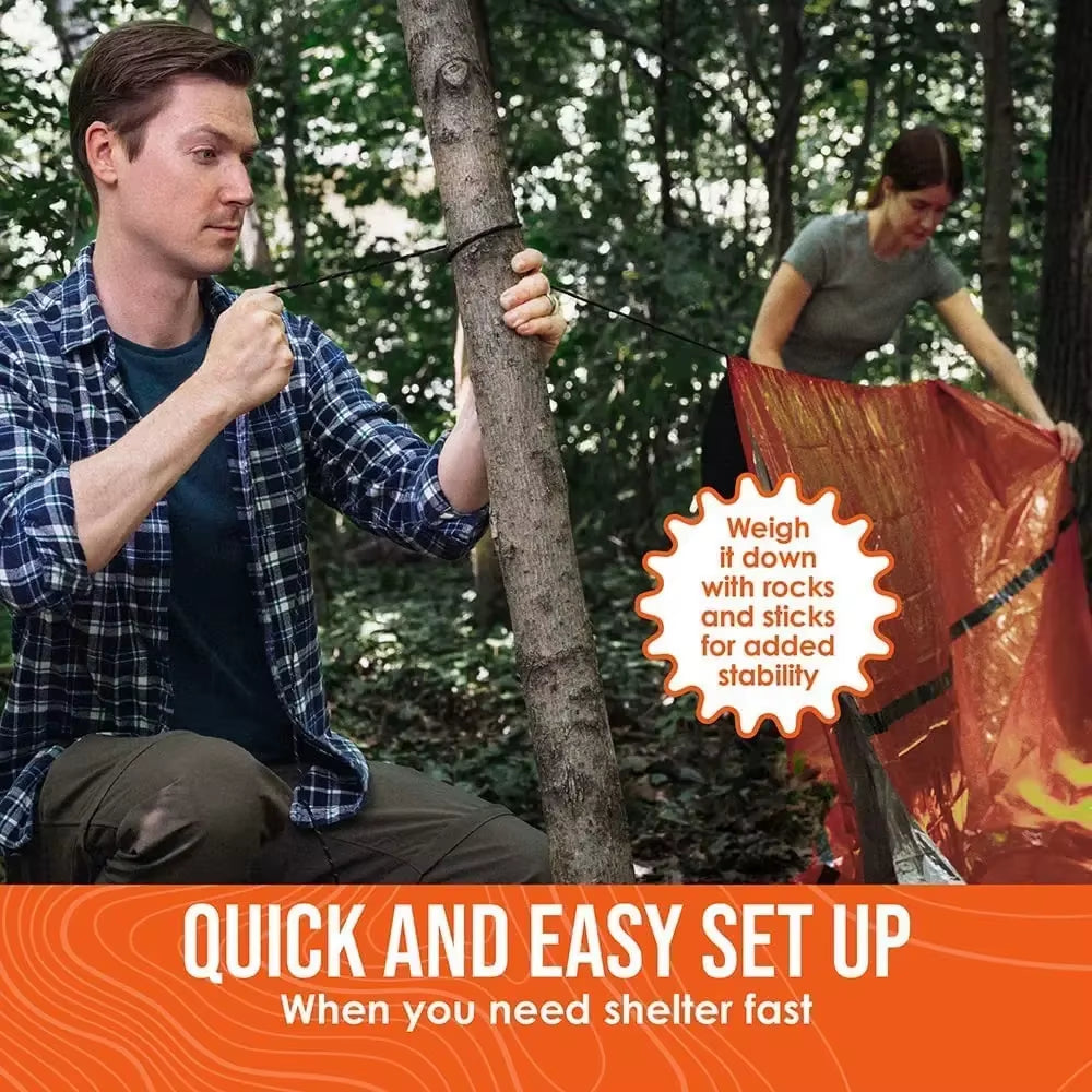 Outdoor 2-Person Emergency Shelter Survival Tent Kit Tube Tent Sleeping Bag Waterproof Outdoor First Aid Hot Blanket Reusable