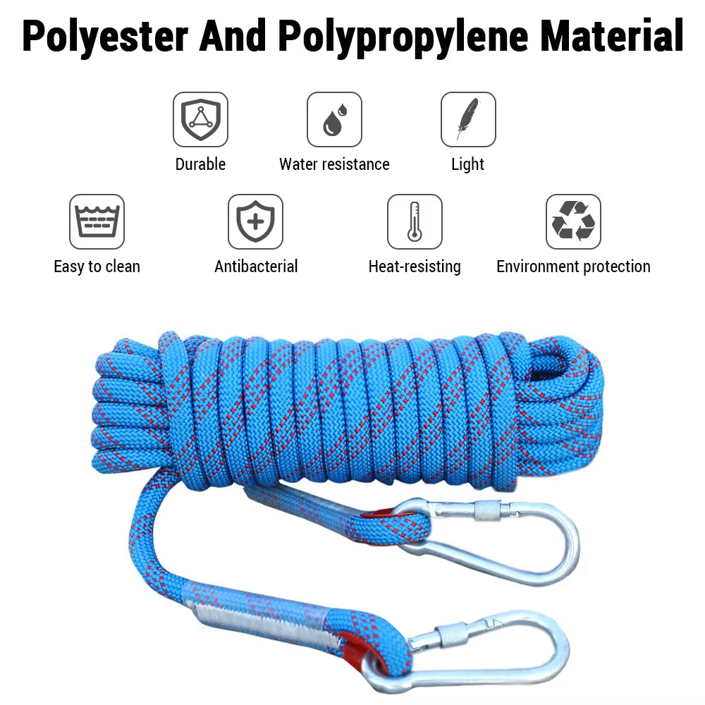 10mm Climbing Rope with Double Hooks - Perfect for Rock Climbing, Tree Climbing, and Outdoor Adventures