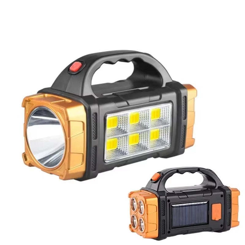 Powerful USB Rechargeable Solar LED Flashlight with COB Work Light & Emergency Mobile Charging - Perfect for Camping Adventures