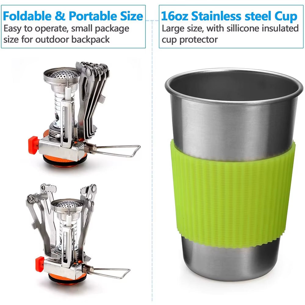 Ultimate Camping Cookware Kit: Portable Outdoor Cooking Set with Stove for Hiking, Picnics, and BBQ Adventures