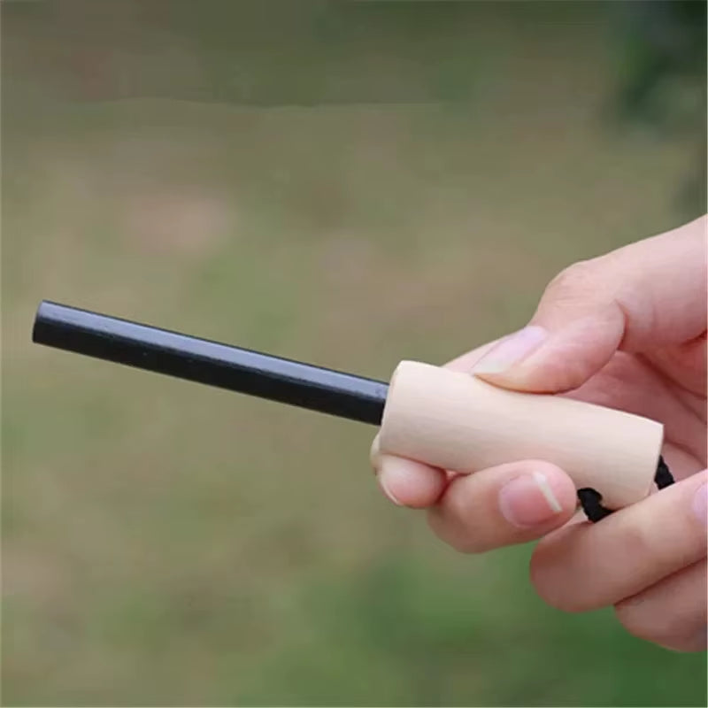 Wilderness Survival Portable Flint Kit - Magnesium Fire Starter with Wooden Handle for Outdoor Camping Equipment