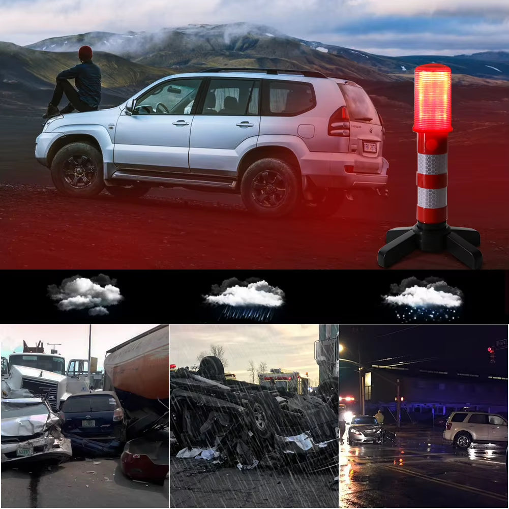 E2 LED Magnetic Emergency Roadside Flares - Safety Strobe Light with Detachable Stand for Ultimate Visibility
