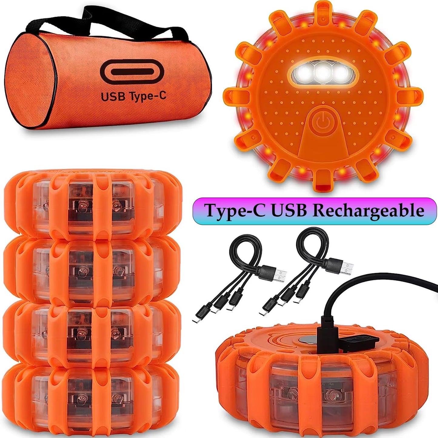 Stay Safe on the Road with Our USB Rechargeable LED Road Flares - Emergency Lights & Warning Beacons with Magnetic Base