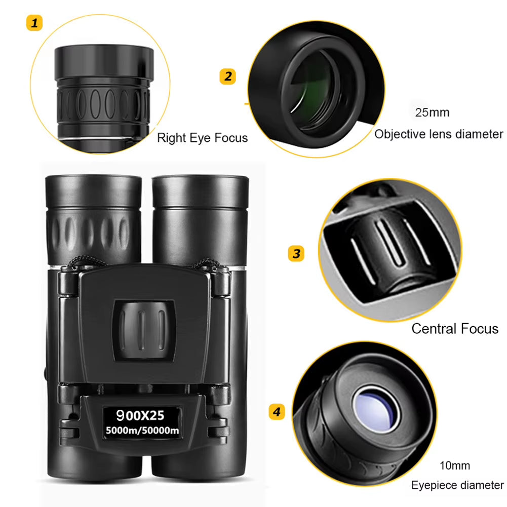 Experience the Outdoors Like Never Before with High-Power 900X25 BAK4 Binoculars - Perfect for Hunting, Travel, and Low Light Adventures!