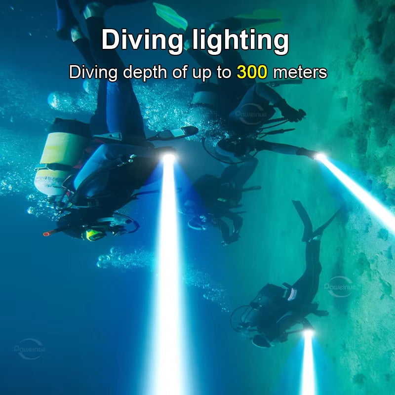 Powerful LED Diving Flashlight Zoomable Underwater Torch Professional Diving 300M Dive Lights IPX8 Waterproof Fishing Lantern