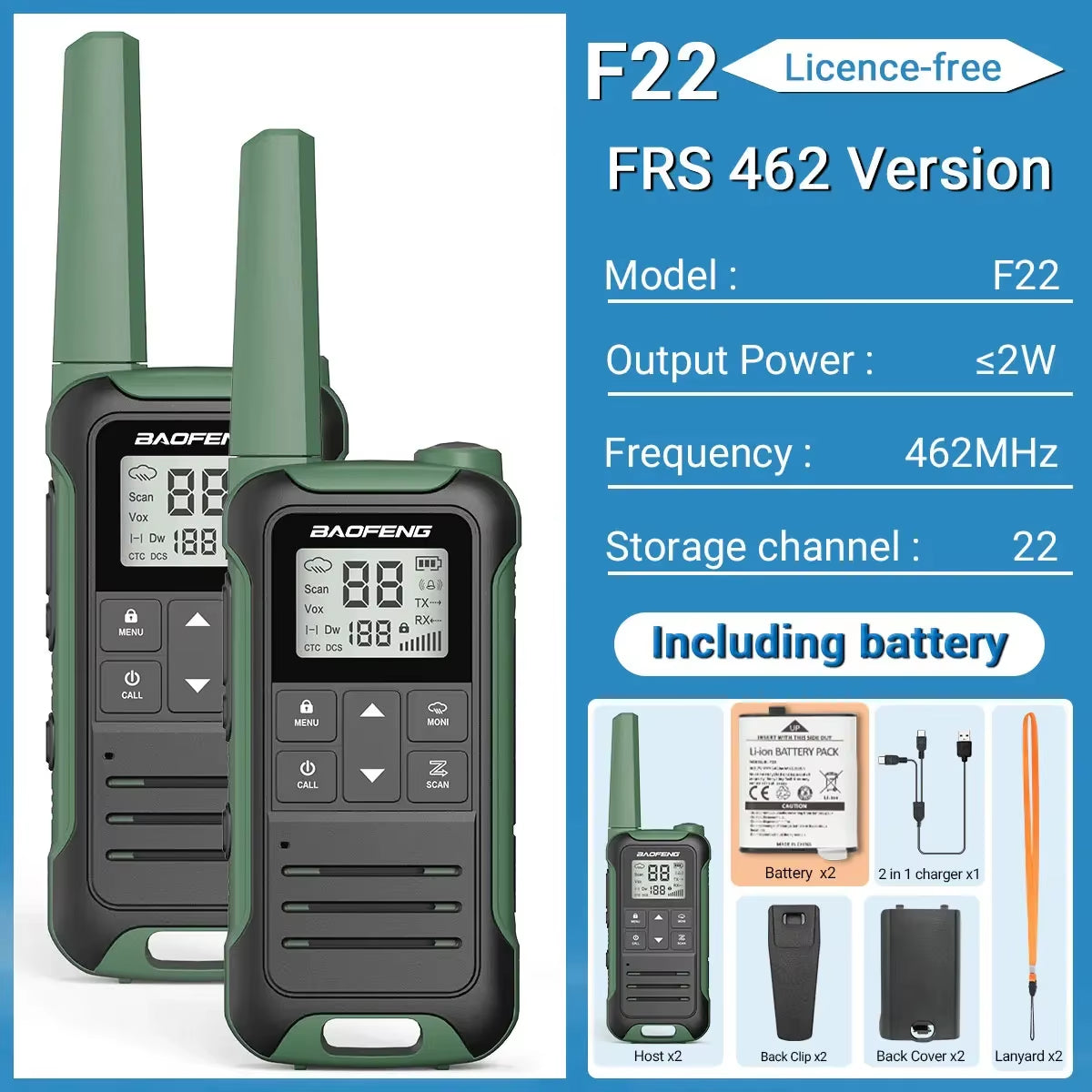2PCS F22 PMR FRS Mini Walkie Talkie Waterproof Type-C Licence-Free NOAA Portable Two Way Ham Radio for Hunting