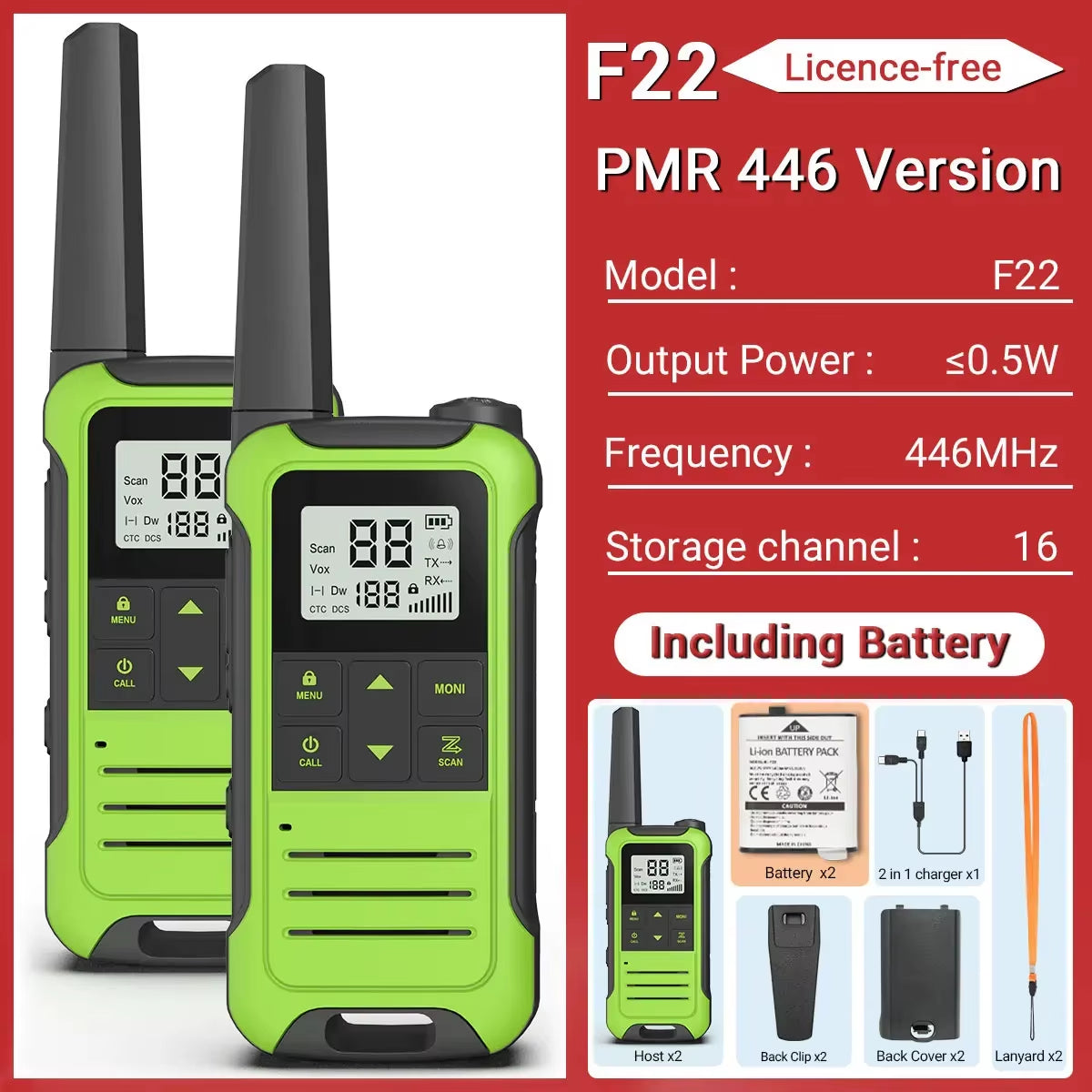 2PCS F22 PMR FRS Mini Walkie Talkie Waterproof Type-C Licence-Free NOAA Portable Two Way Ham Radio for Hunting