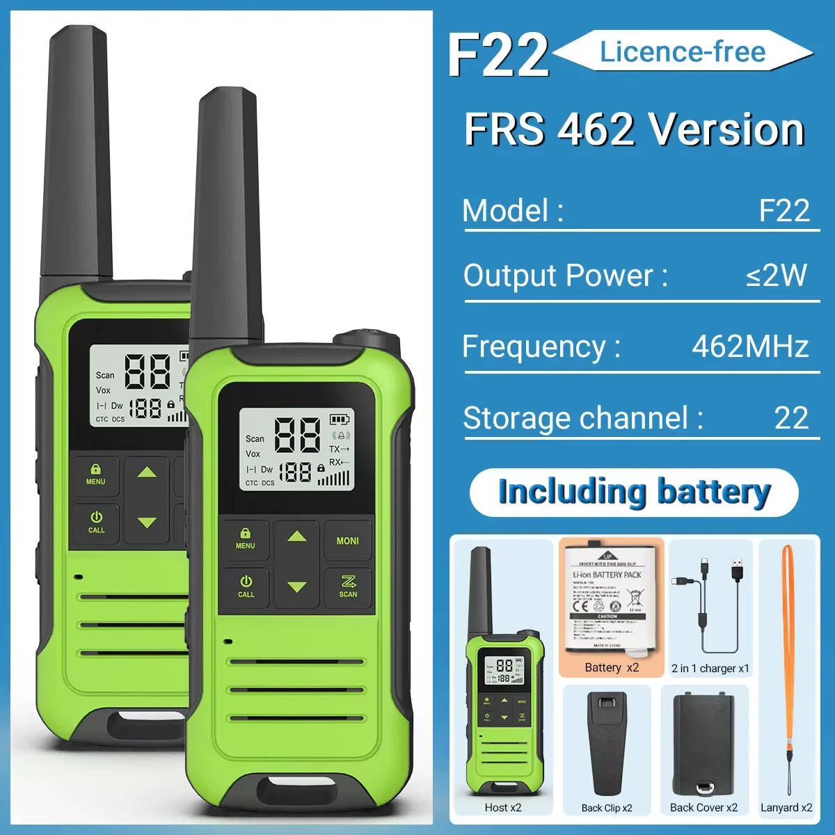 2PCS F22 PMR FRS Mini Walkie Talkie Waterproof Type-C Licence-Free NOAA Portable Two Way Ham Radio for Hunting