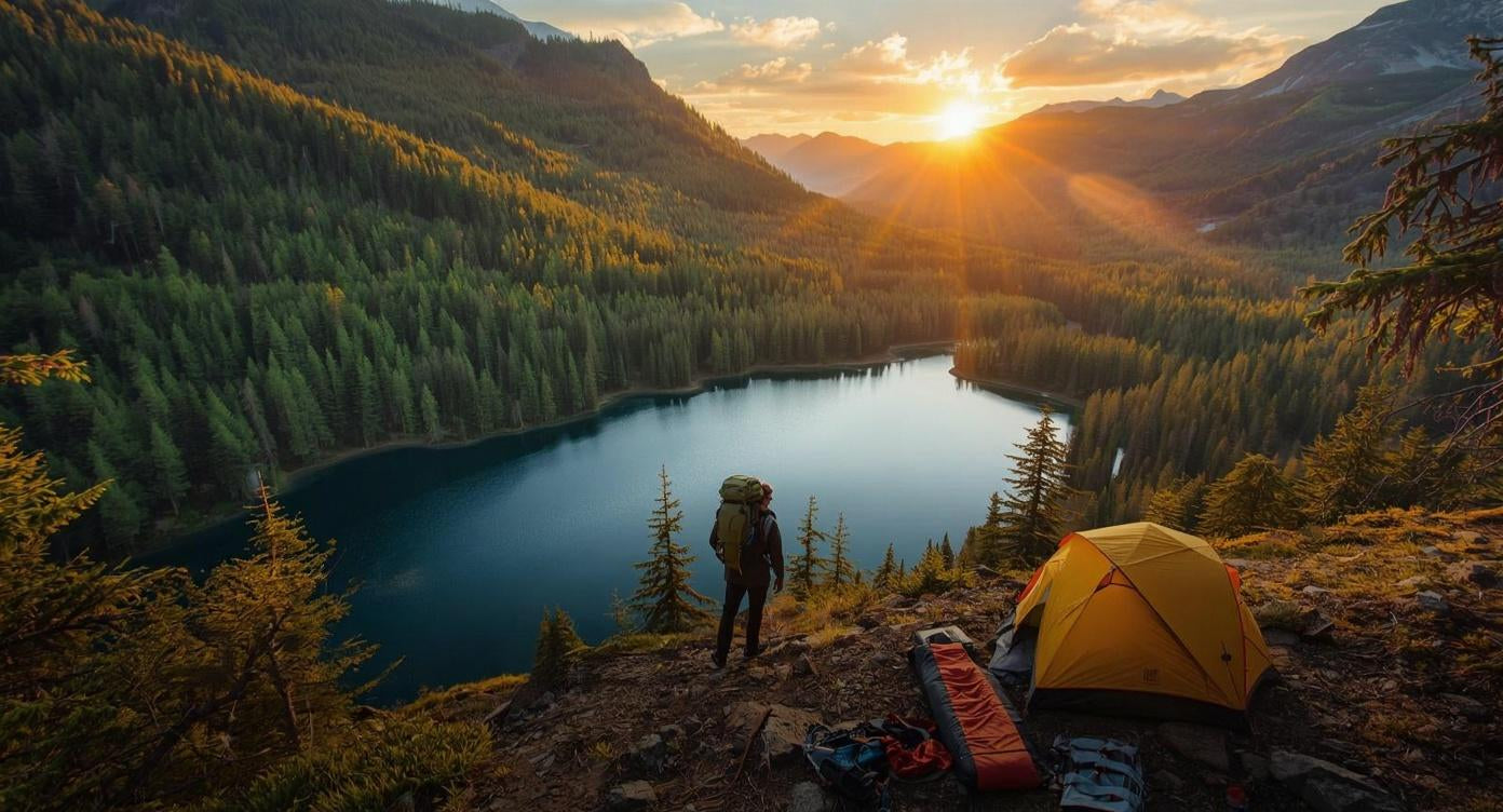 Backpacker with his gear essentials kits@LostOffGrid.store