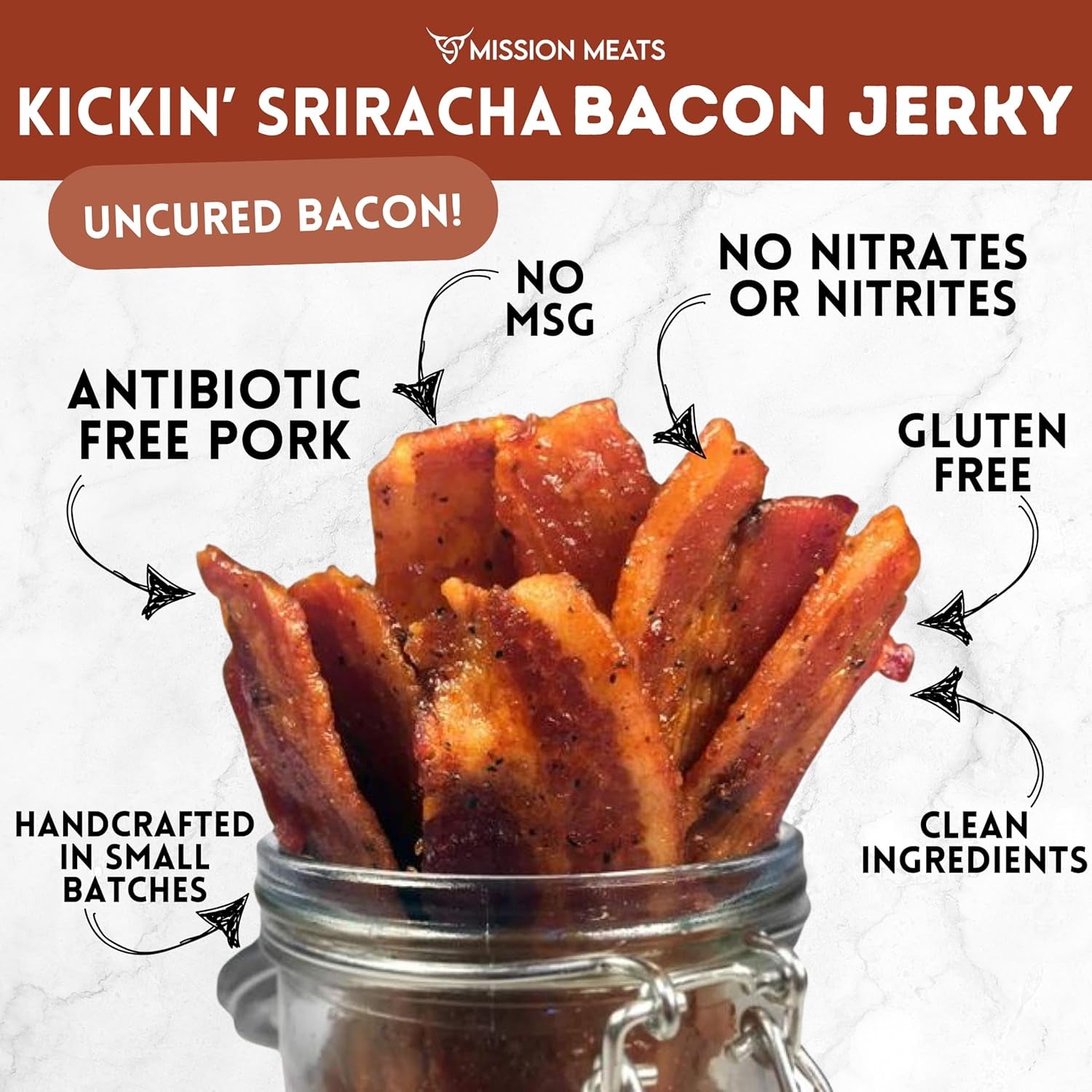 Savory Candied Sriracha Bacon Jerky – Sweet & Spicy Snack Delight, Small Batch Uncured Treat, Perfect for Gift Baskets & Stocking Stuffers, 3-Pack (2oz Bags)