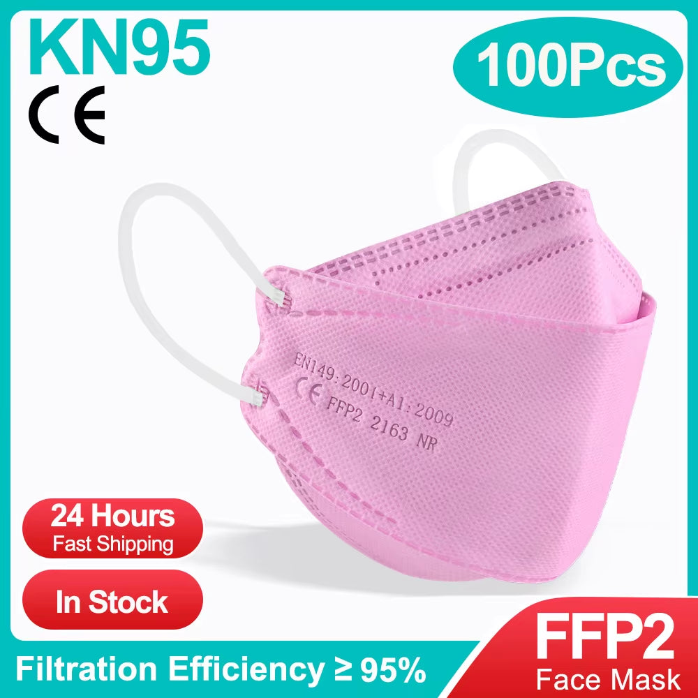 Premium FFP2 KN95 Black Fish Masks - Ultimate Protection in 10 to 100 Packs, CE Certified for Your Safety