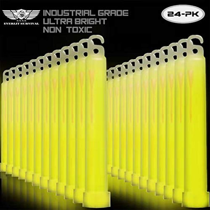 24-Pack Emergency Glow Sticks - 6-Inch Light Sticks for Survival Kits, Camping, Hiking, and Emergencies - Lasts Up to 12 Hours (Yellow)