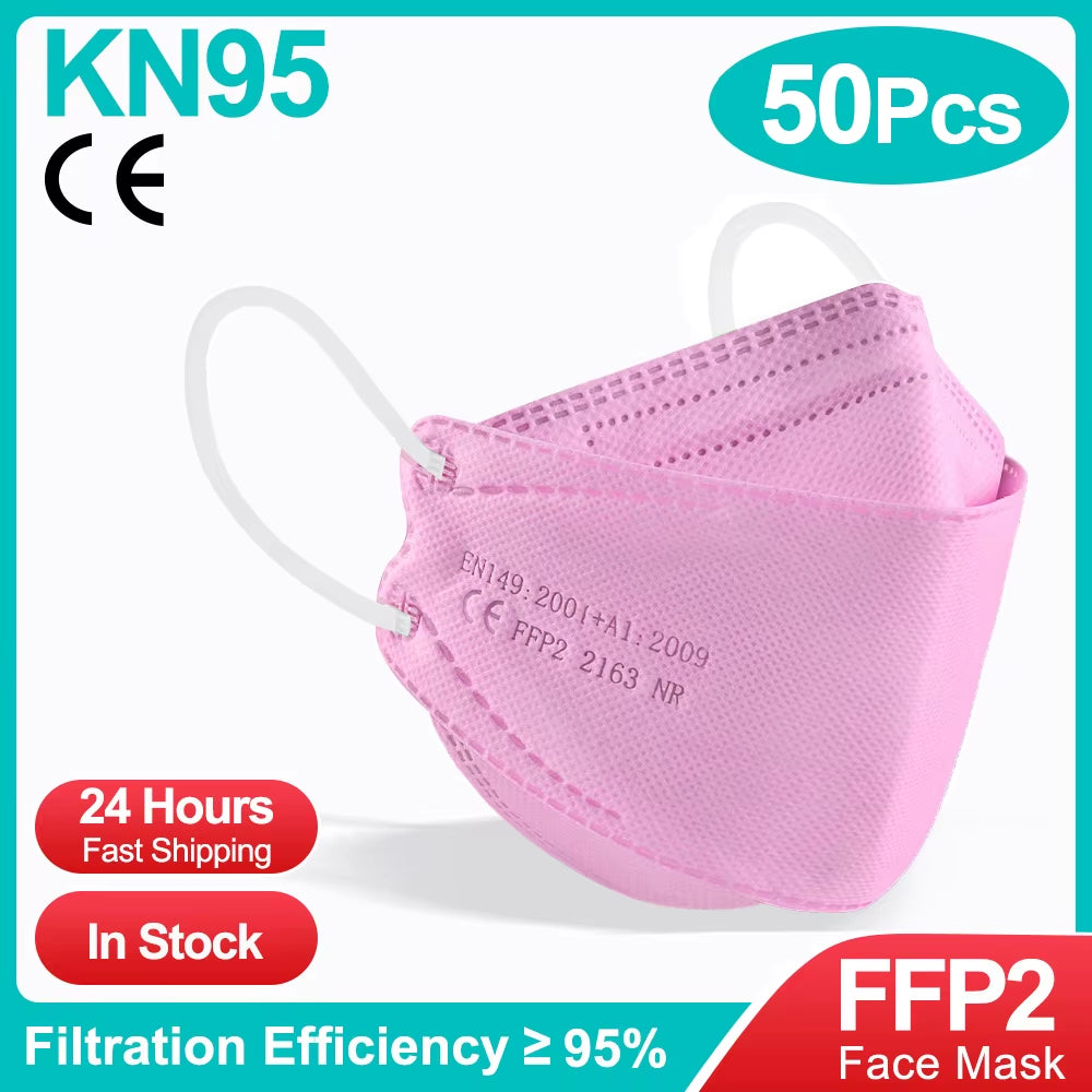 Premium FFP2 KN95 Black Fish Masks - Ultimate Protection in 10 to 100 Packs, CE Certified for Your Safety