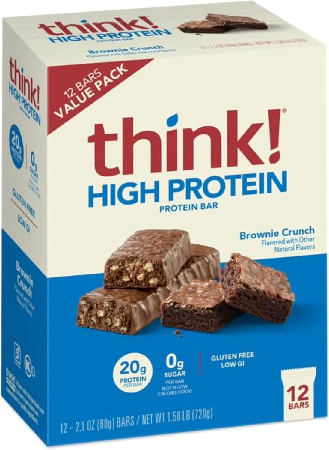Indulge Guilt-Free with Brownie Crunch Protein Bars - 20g High Protein, Gluten Free & Sugar Free Energy Snack - 12 Count Box of Delicious Nutrition!