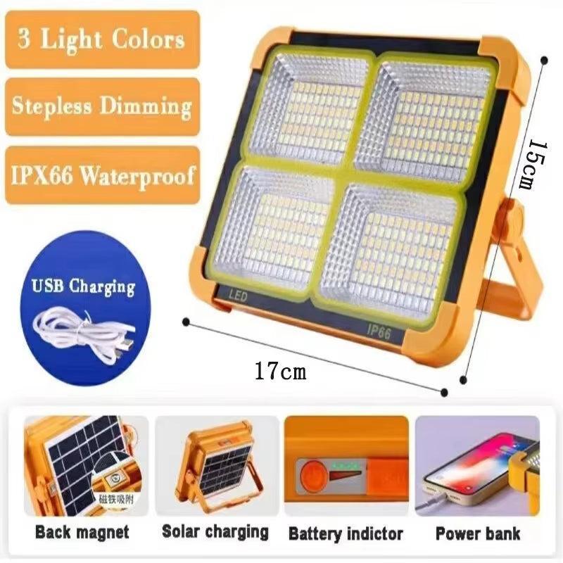 Ultimate Portable Rechargeable Solar Flood Light - Powerful LED Spotlight for Outdoor Use and Construction!