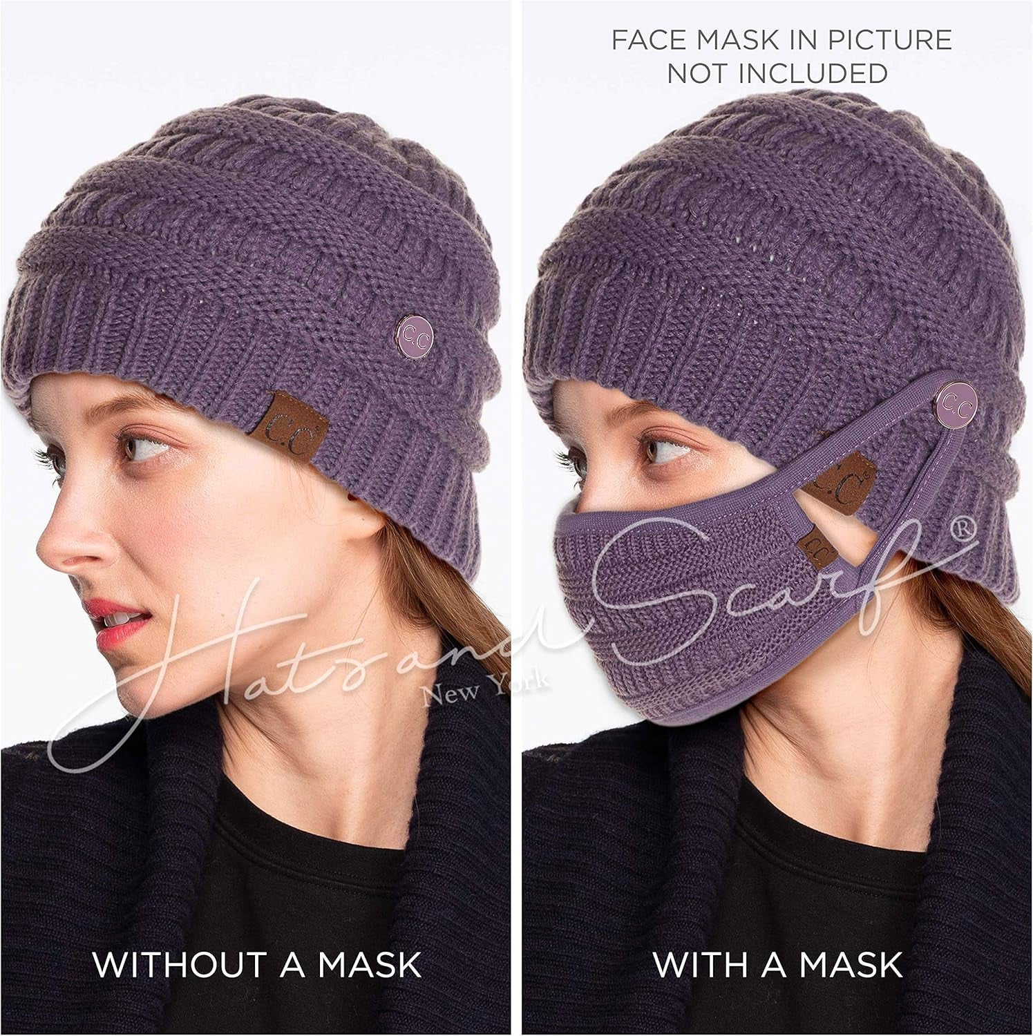 Stay Cozy and Stylish with Our Exclusives Cable Knit Beanie - Thick, Soft & Warm Chunky Ribbed Design Featuring an Epoxy Button for Face Mask (A Button Beige)