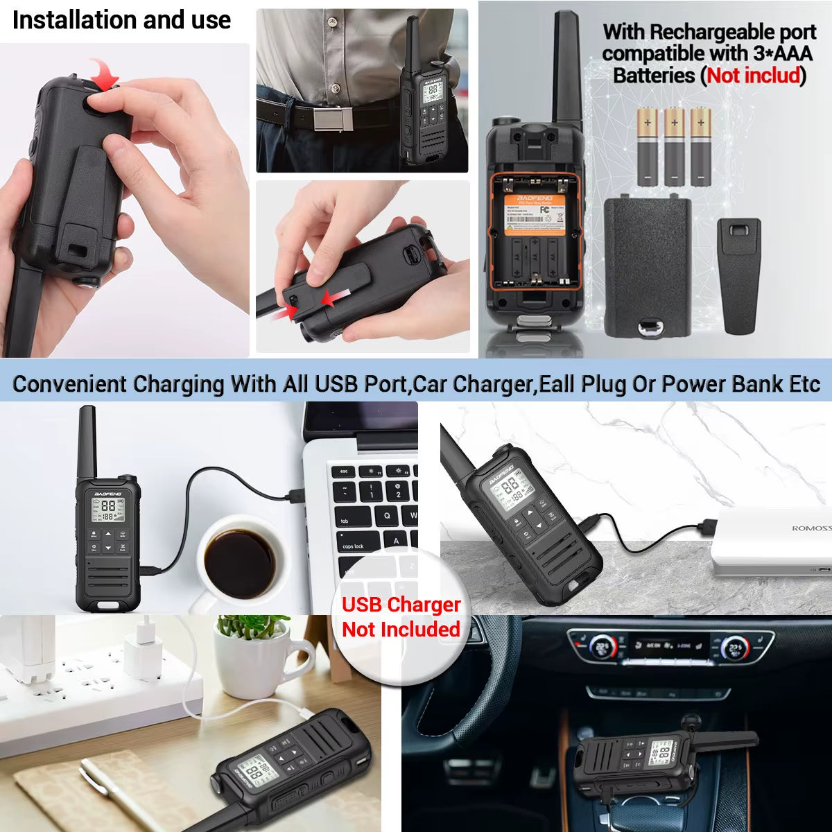 2PCS  F22 PMR FRS Mini Walkie Talkie Waterproof Type-C Licence-Free NOAA Portable Two Way Ham Radio for Hunting