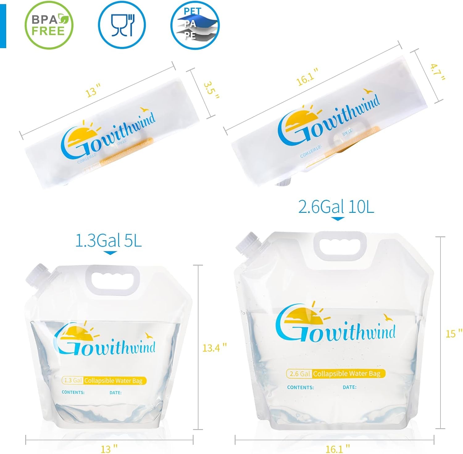 Stay Hydrated Anywhere: Ultimate 2-Pack Collapsible Water Storage Bags - 2.6 Gallons, BPA-Free, Leak-Proof & Freezable for Camping, Hiking, and Emergency Preparedness