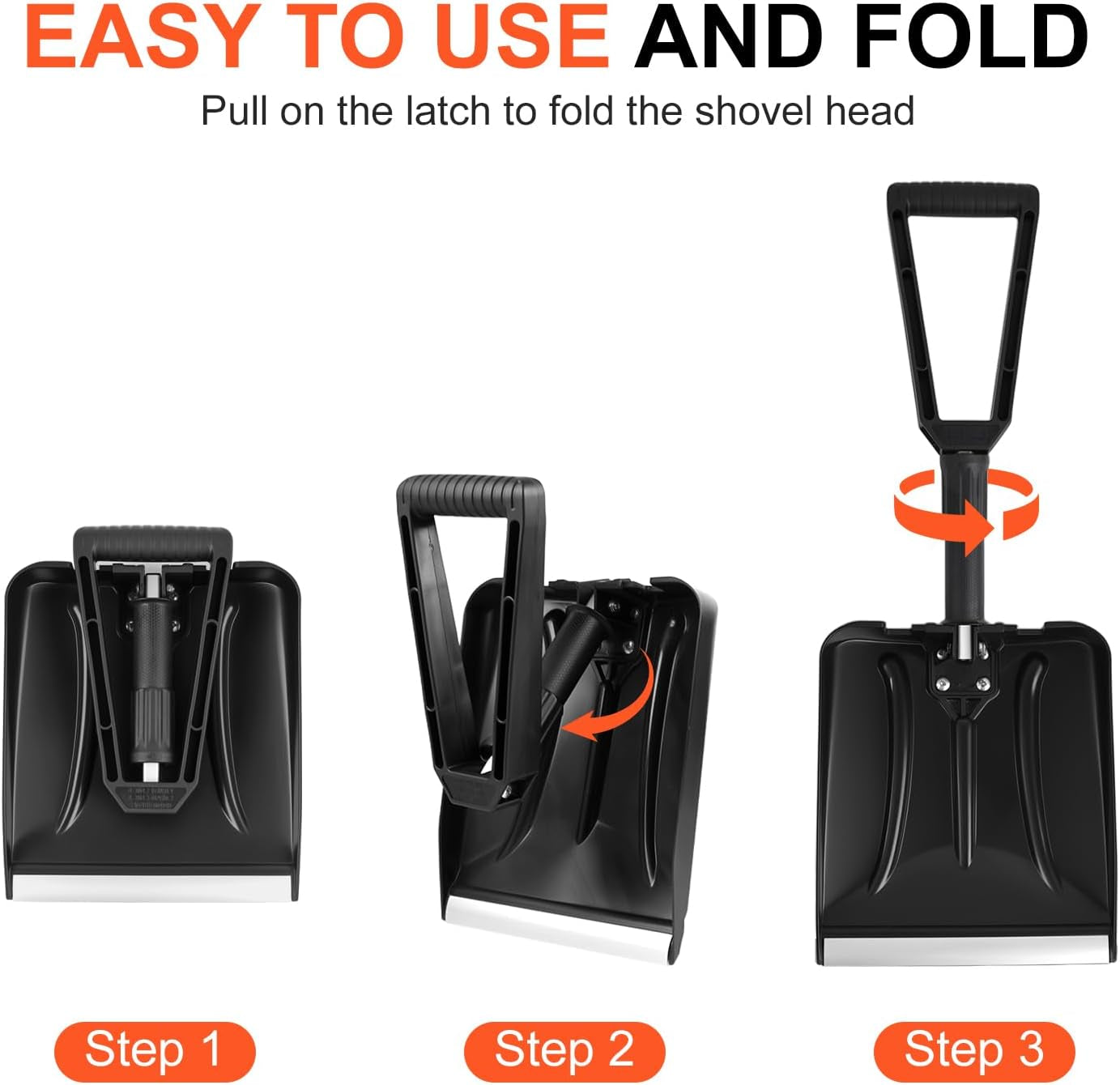 Effortless Snow Removal with the 27" Bi-Folding Lightweight Snow Shovel - Ergonomic D-Grip, Durable Aluminum Edge, Perfect for Cars, Snowmobiles, and Outdoor Adventures!