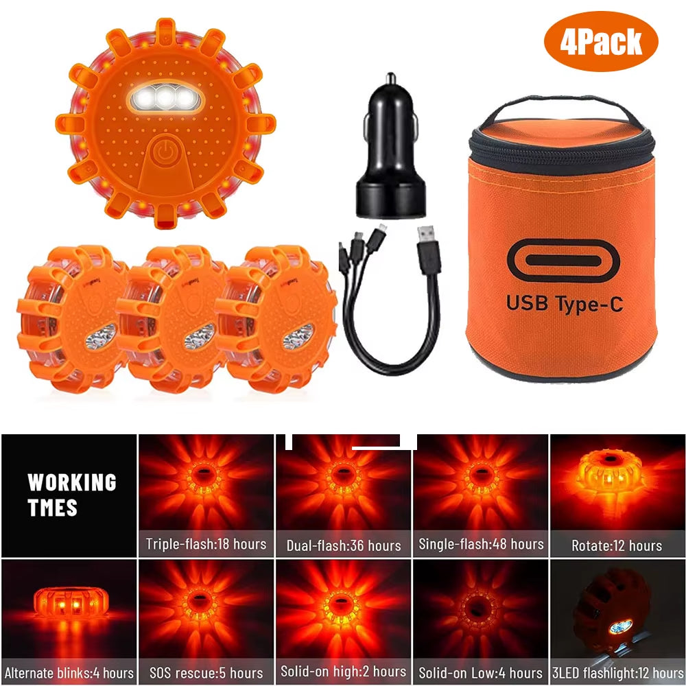 Illuminate Your Safety: LED Emergency Lights Flare with 9 Flashing Modes - USB Rechargeable Red Strobe Dash Light for Trucks and Vehicles