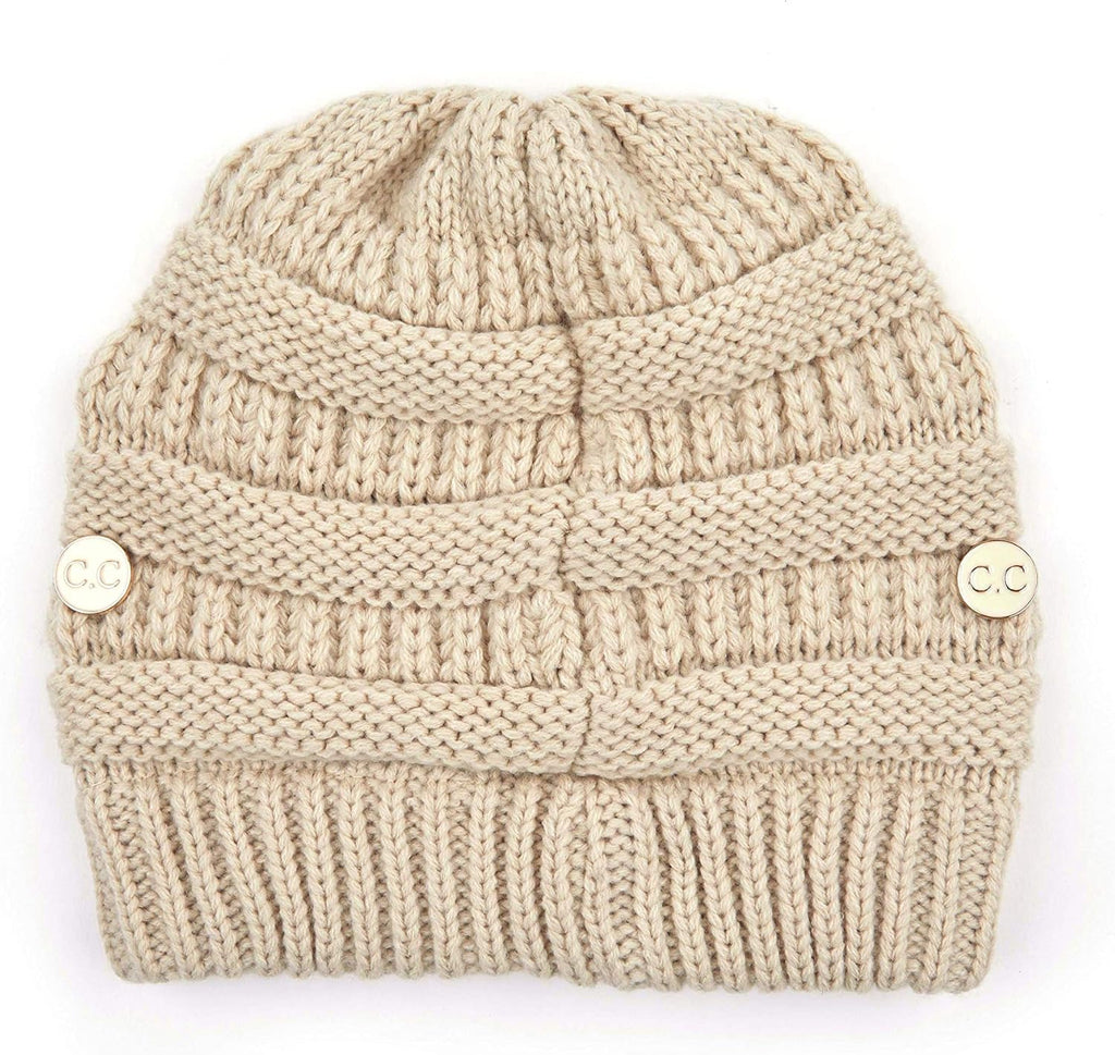 Stay Cozy and Stylish with Our Exclusives Cable Knit Beanie - Thick, Soft & Warm Chunky Ribbed Design Featuring an Epoxy Button for Face Mask (A Button Beige)