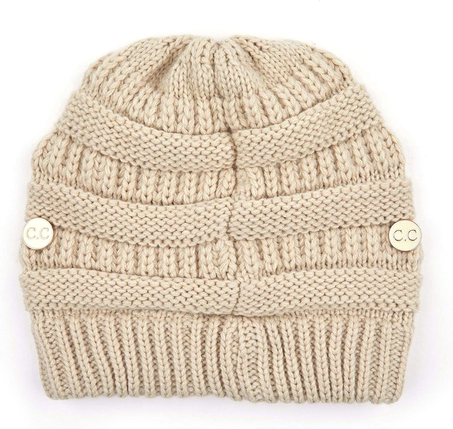 Stay Cozy and Stylish with Our Exclusives Cable Knit Beanie - Thick, Soft & Warm Chunky Ribbed Design Featuring an Epoxy Button for Face Mask (A Button Beige)