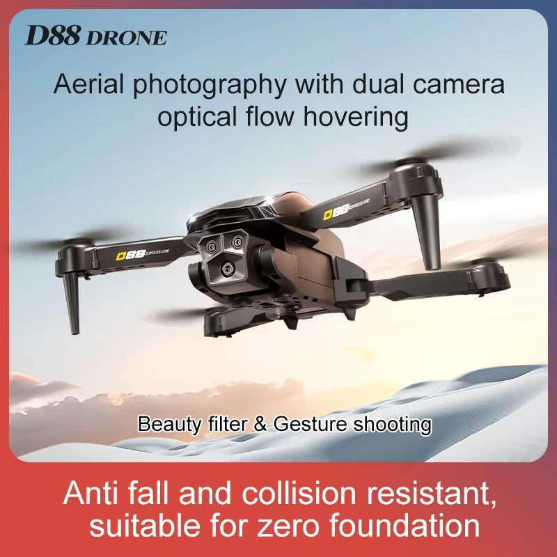 D88 Drone HD Dual Camera 3 Battery Professional Aerial Photography Optical Flow Hovering Gesture Shooting Folding Drone