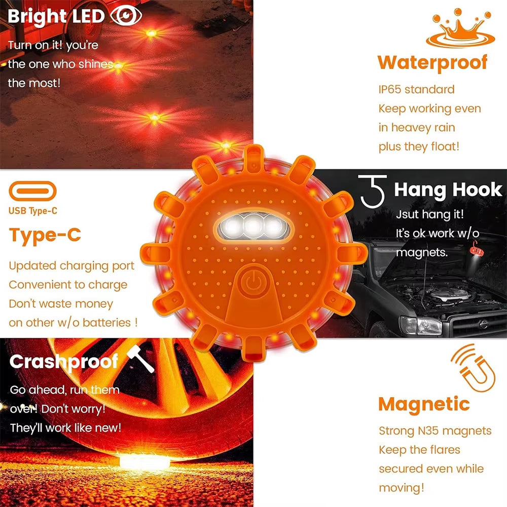 Illuminate Your Safety: LED Emergency Lights Flare with 9 Flashing Modes - USB Rechargeable Red Strobe Dash Light for Trucks and Vehicles