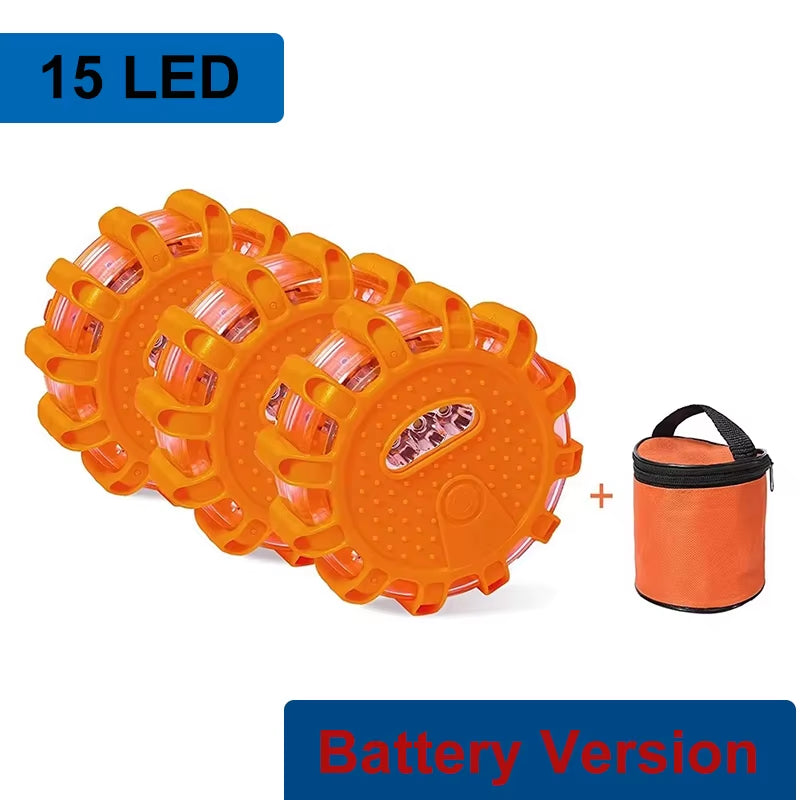 15LED Emergency Roadside Safety Flares Light Road Magnetic Strobe Warning Light Flashlights Rescue Light Orange Car Beacon Lamps