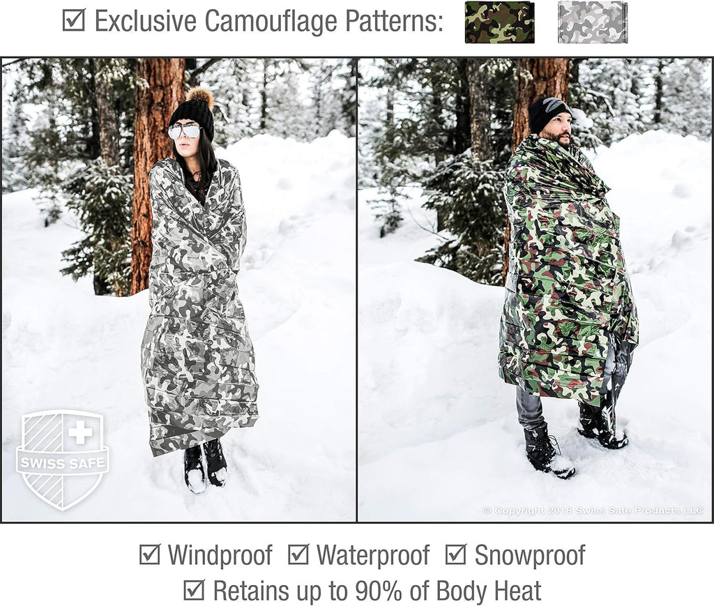 Stay Warm and Prepared with Our 4 Pack Mylar Emergency Blankets - Lightweight, Waterproof, and Compact for All Your Outdoor Adventures - Woodland Camo Design