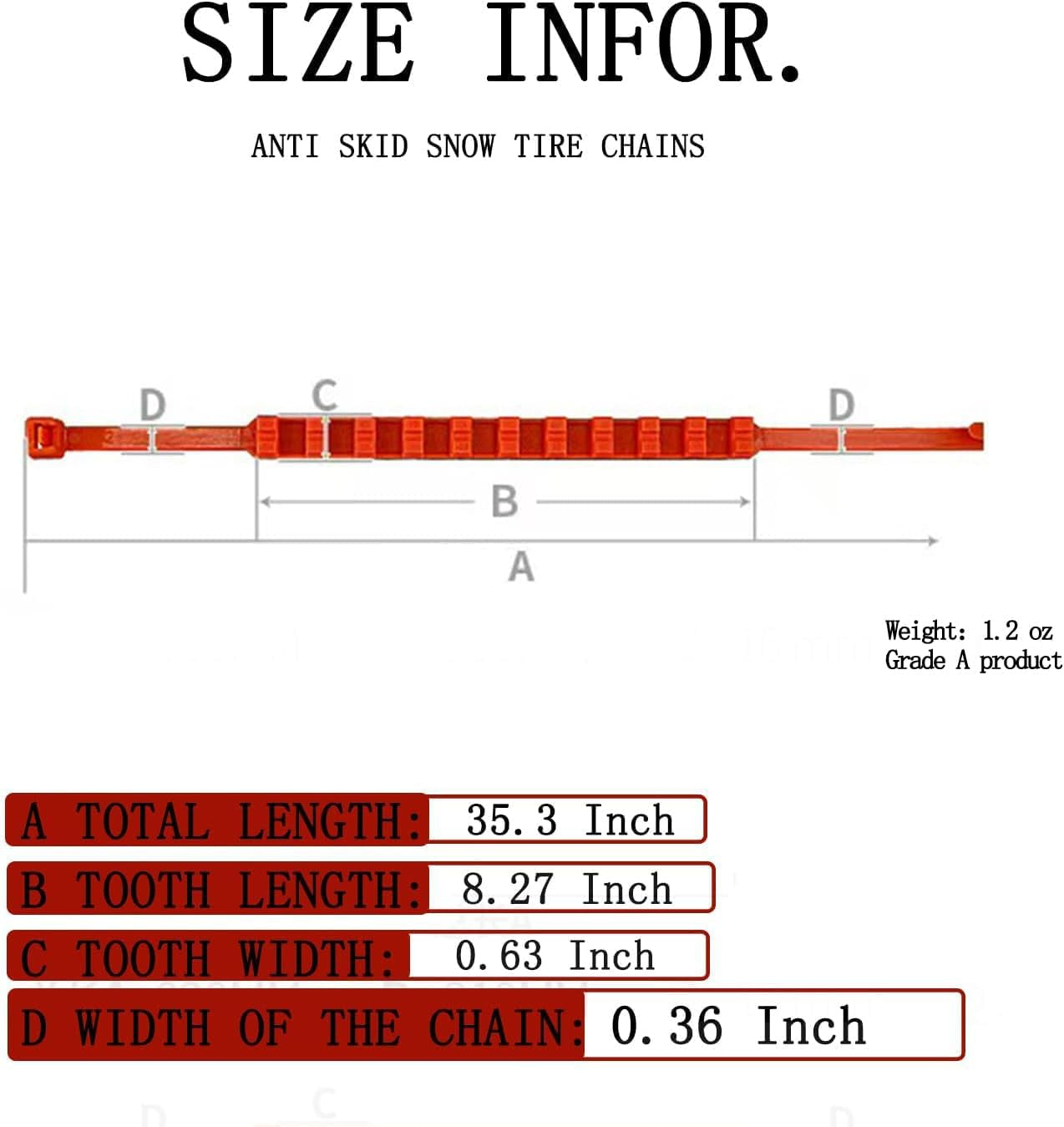 2025 Universal Reusable Anti-Skid Snow Tire Chains - 10 Pack Orange Non-Slip Emergency Tire Belts for Cars, SUVs, and Pickup Trucks