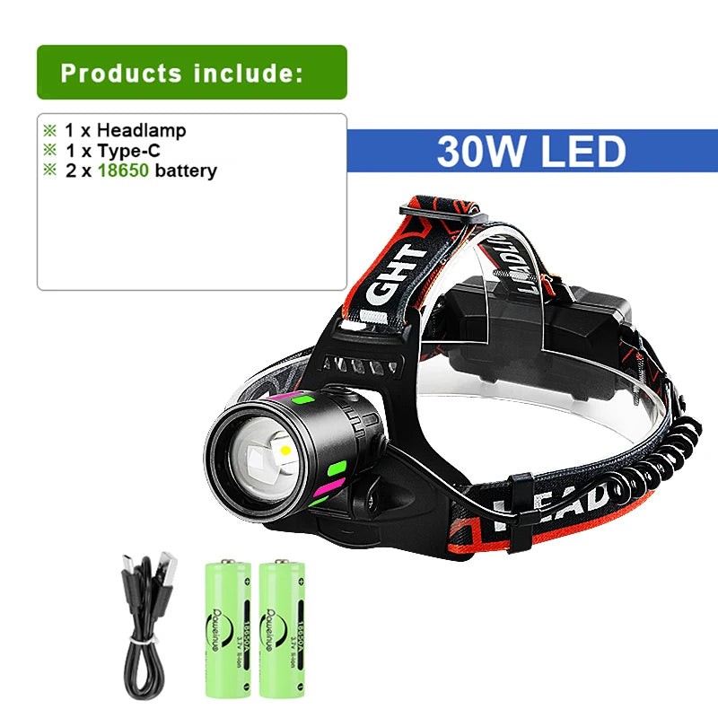 2025 New High Power 800W LED Headlight 500000000LM Super Bright Zoom Waterproof Headlamp Outdoor Camping Work Hunting Lantern