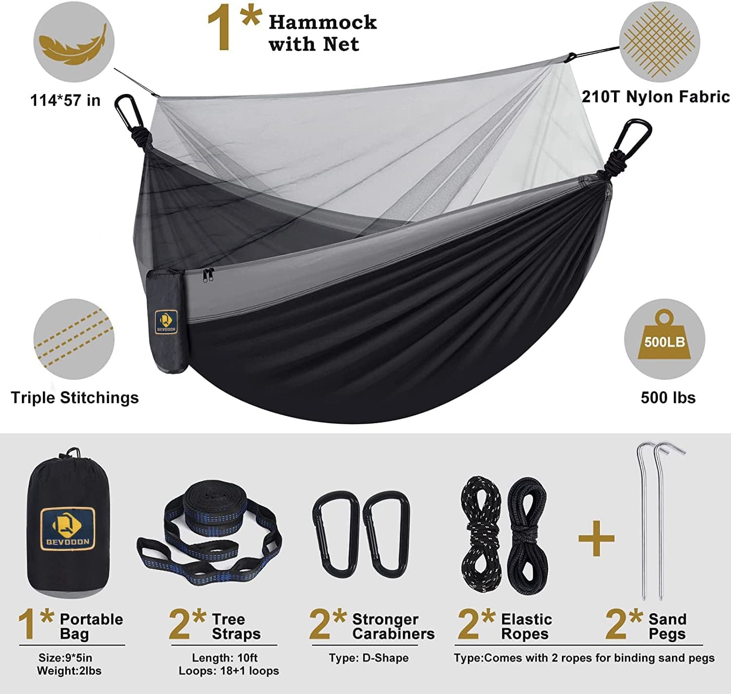 Ultimate Camping Hammock with Mosquito Net - Lightweight, Portable Parachute Nylon Hammock with Tree Straps and Heavy-Duty Carabiners for Outdoor Adventures