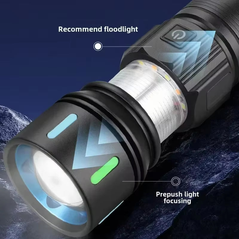 Illuminate Your Adventures with the Versatile Rechargeable 7070 LED Flashlight - Multi-Color Lighting & Durable Aluminum Design for Every Outdoor Emergency